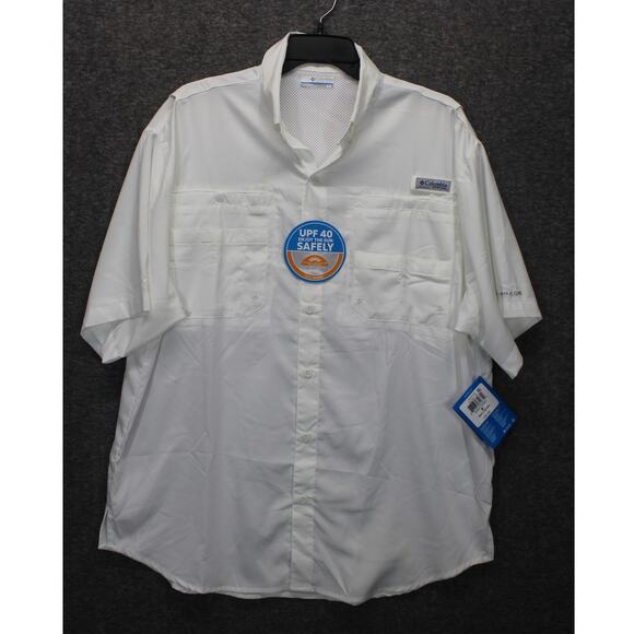 Columbia Tamiami Omni-shade PFG Shirt Mens Medium White Vented Button Down NEW - Picture 1 of 7